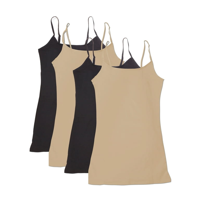 Essential Basic Women Value Pack Long Camisole Cami - Black, Black, Black,  Black, Small