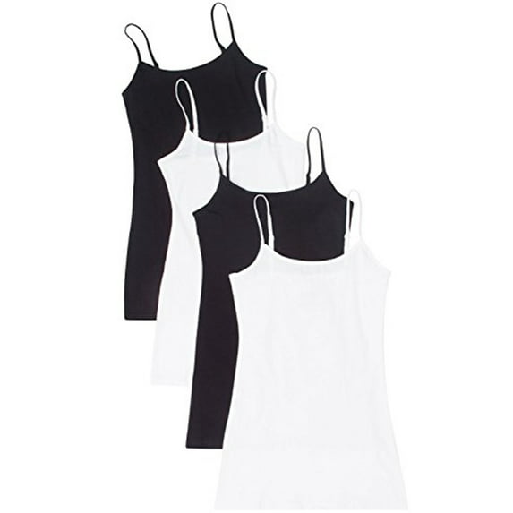 Essential Basic Women Value Pack Long Camisole Cami - Black, Black, White, White, 3X