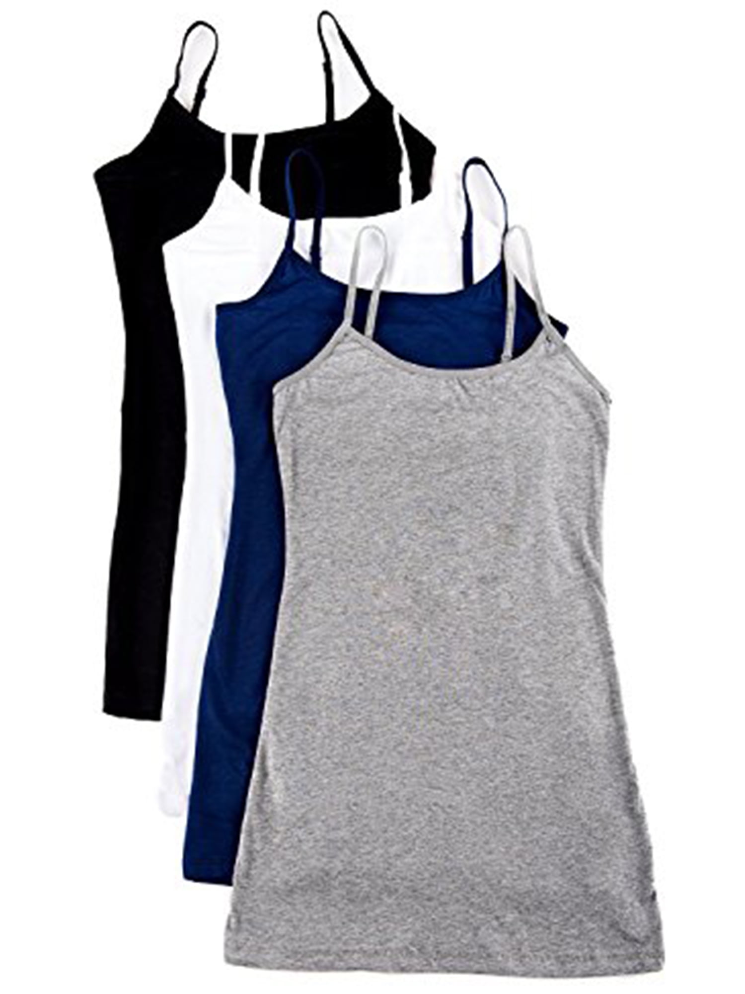 Essential Basic Women Value Pack Long Camisole Cami - Black, H
