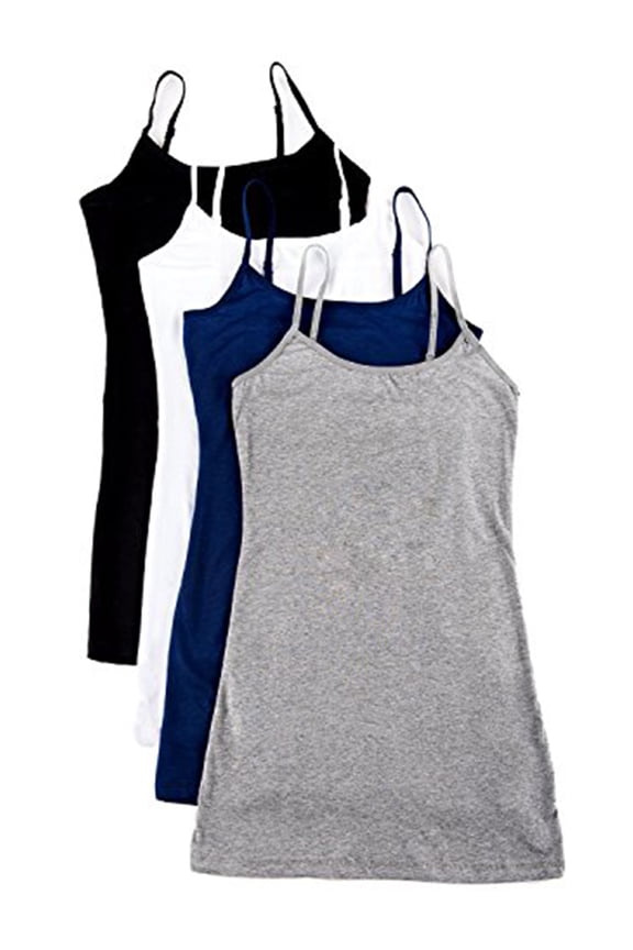 Women Value Pack Long Camisole Cami - Black, H Gray, White, Navy, Small