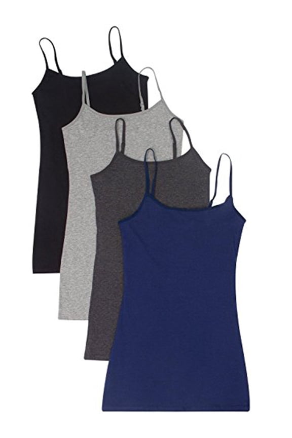 Women Value Pack Long Camisole Cami - Black, Navy, Charcoal, H.Grey, Medium