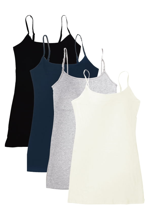 Women Value Pack Long Camisole Cami - Black, Navy, H.Beige, H.Grey, Large