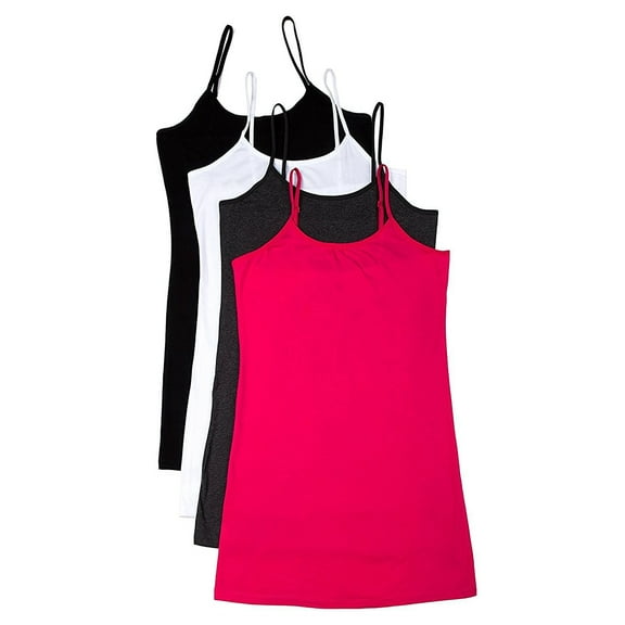 Essential Basic Women Value Pack Long Camisole Cami - Black, White, Fuschia, HCharcoal, Large