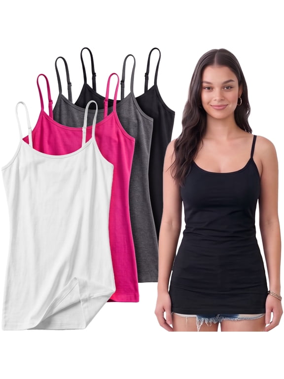 Women Value Pack Long Camisole Cami - Black, White, Fuschia, HCharcoal, Small