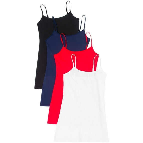 Essential Basic Women Value Pack Long Camisole Cami - Black, White, Navy, Red, 2X