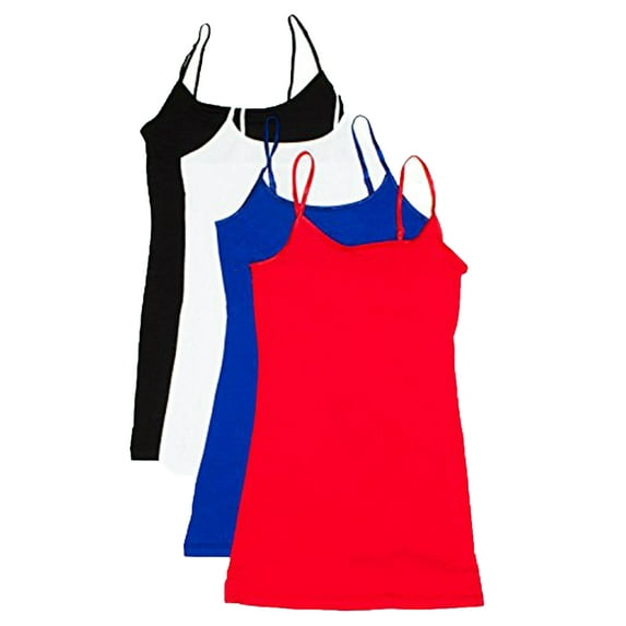 Essential Basic Women Value Pack Long Camisole Cami - Black, White, Royal, Red, Medium