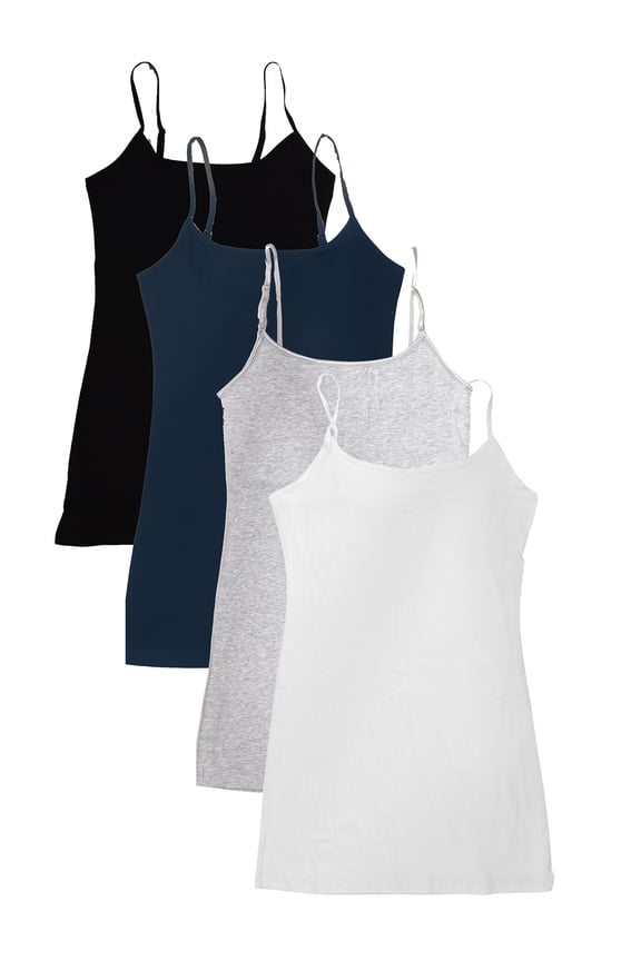 Women Value Pack Long Camisole Cami - Navy, Black, H.Grey, White, 3X