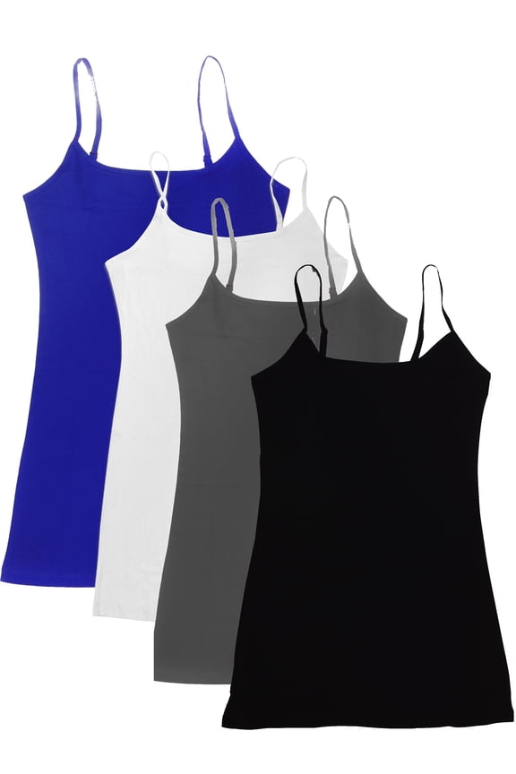 Women Value Pack Long Camisole Cami - Royal, White, Charcoal, Black, Medium