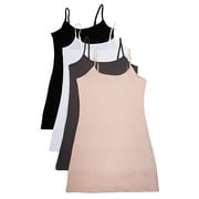 Essential Basic Women Value Pack Long Camisole Cami - White, Black, D.Khk, Charcoal, Large