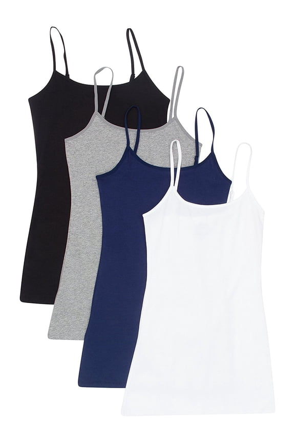 Women Value Pack Long Camisole Cami - White, Black, HGray, Navy, Small