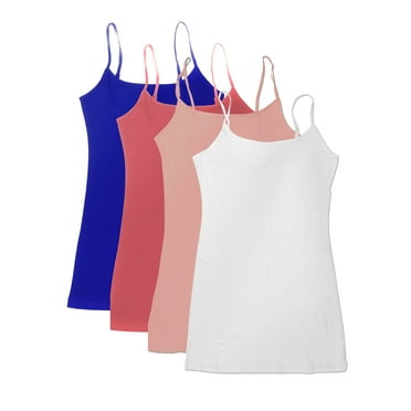 Essential Basic Women Value Pack Long Camisole Cami - White, Dk Pink, Dusty Rose, Royal, Small