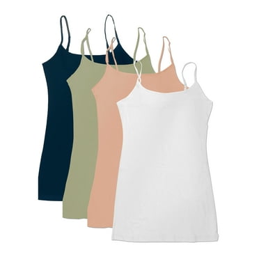 Essential Basic Women Value Pack Long Camisole Cami - White, Dusty Salmon, Light Olive, Navy, Small