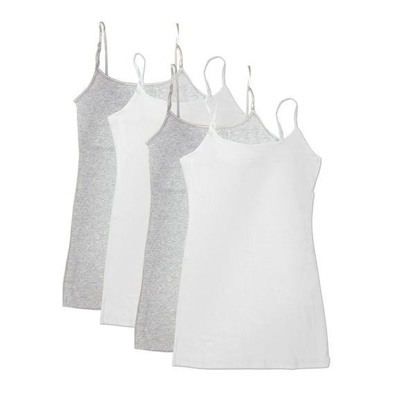 Essential Basic Women Value Pack Long Camisole Cami - White, White, H Gray, H Gray, Large