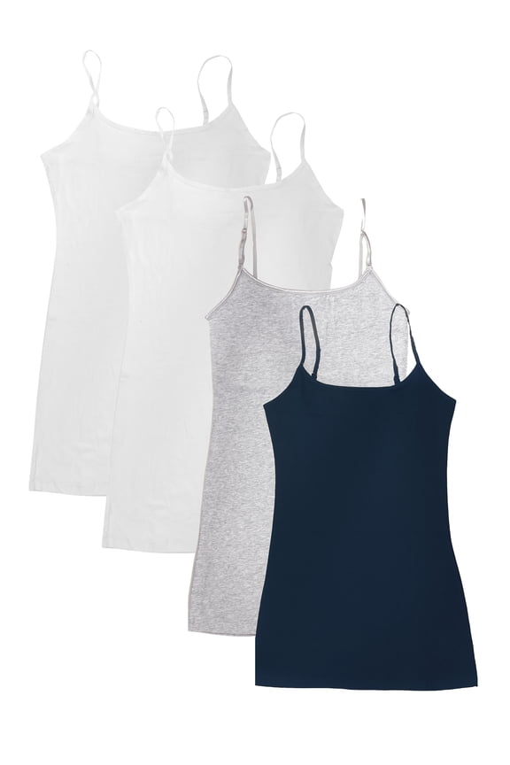 Women Value Pack Long Camisole Cami - White, White, H Gray, Navy, Medium