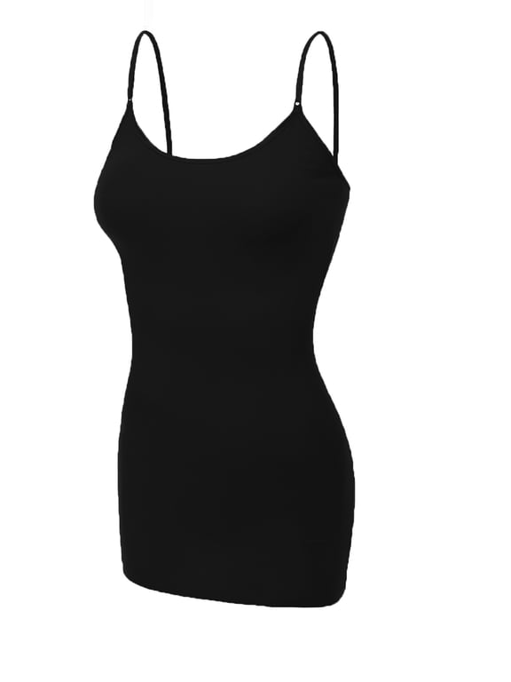 Women's Basic Casual Long Camisole Cami Top Plus Sizes - Black, 1XL