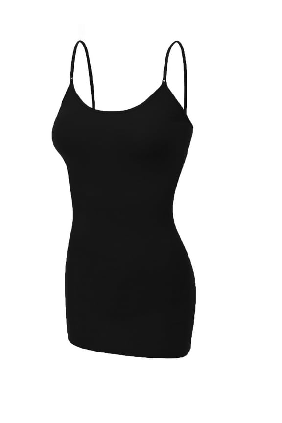Women's Basic Casual Long Camisole Cami Top Plus Sizes - Black, 2XL
