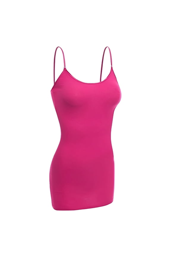 Women's Basic Casual Long Camisole Cami Top Plus Sizes - Fuschia, 1XL