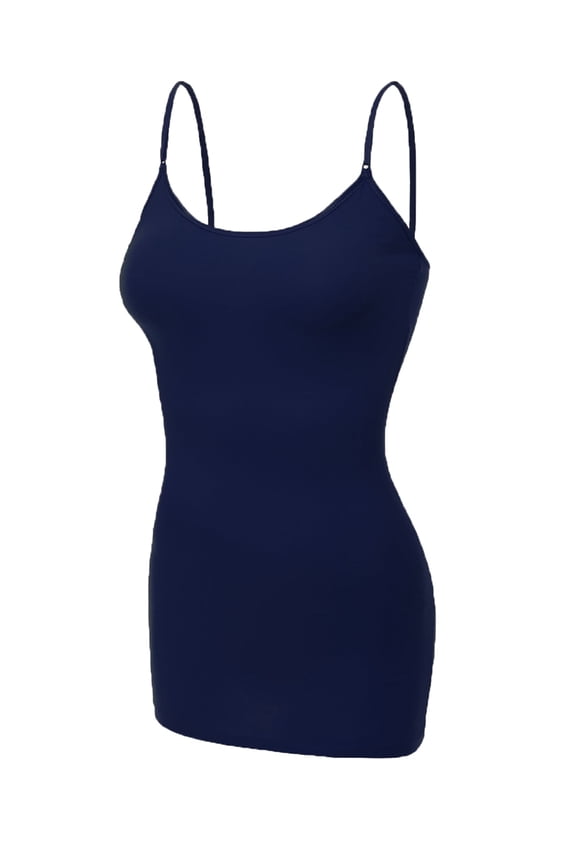 Women's Basic Casual Long Camisole Cami Top Plus Sizes - Navy, 1XL