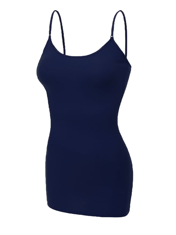 Women's Basic Casual Long Camisole Cami Top Plus Sizes - Navy, 3XL
