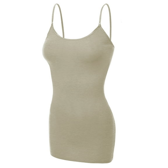Essential Basic Women's Basic Casual Long Camisole Cami Top Plus Sizes - Oat, 1XL