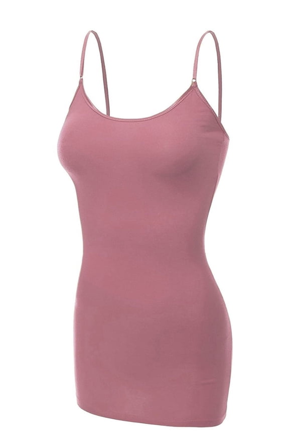 Women's Basic Casual Long Camisole Cami Top Regular Sizes - Dusty Pink, S