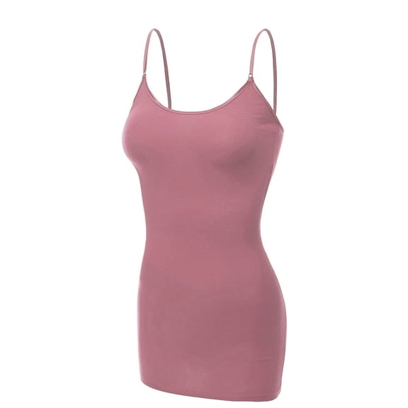 Emmalise Women's Basic Long Camisole Adjustable Strap Cami, Dusty Pink