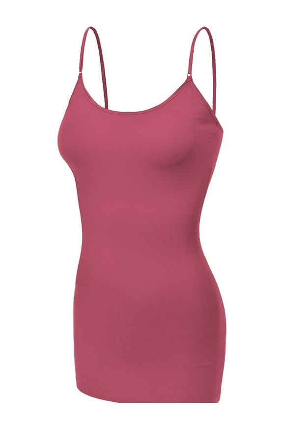 Women's Basic Casual Long Camisole Cami Top Regular Sizes - Dusty Rose, S