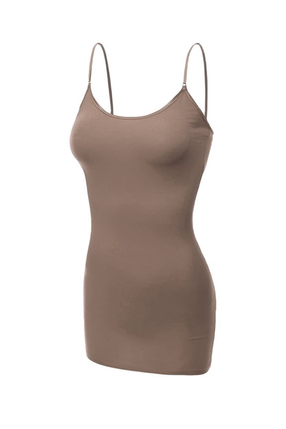 Women's Basic Casual Long Camisole Cami Top Regular Sizes - Mocha, M