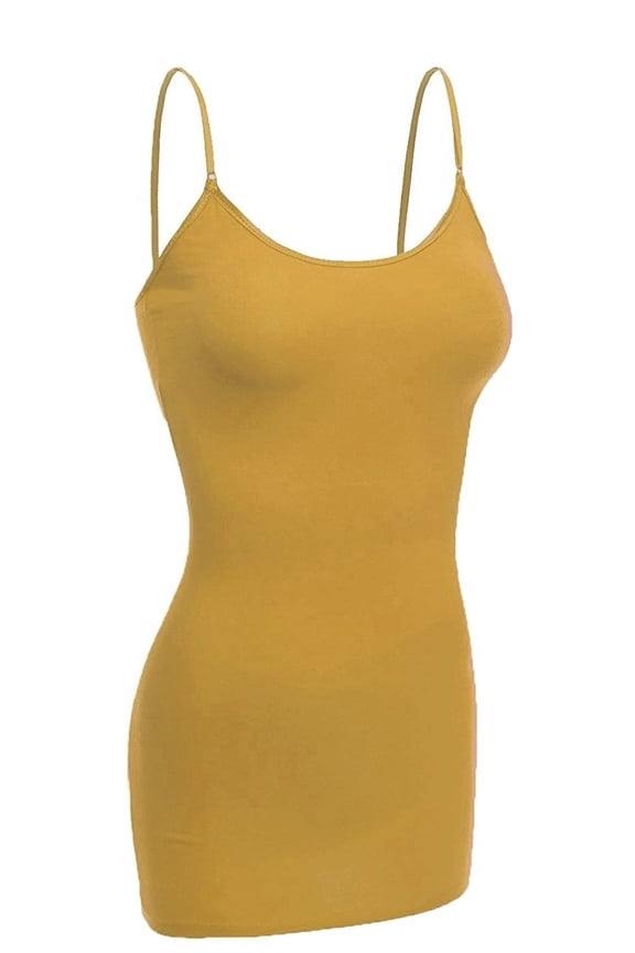 Women's Basic Casual Long Camisole Cami Top Regular Sizes - Mustard, M