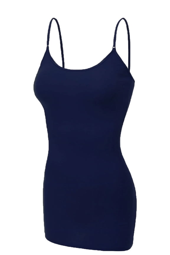 Women's Basic Casual Long Camisole Cami Top Regular Sizes - Navy, L
