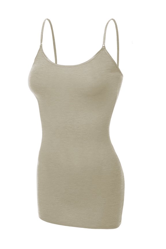 Women's Basic Casual Long Camisole Cami Top Regular Sizes - Oat, L