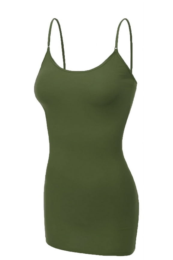 Women's Basic Casual Long Camisole Cami Top Regular Sizes - Olive, M