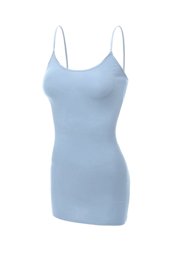 Women's Basic Casual Long Camisole Cami Top Regular Sizes - Pastel Blue, L