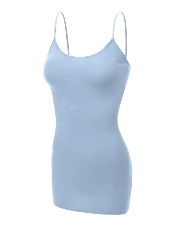 Women's Basic Casual Long Camisole Cami Top Regular Sizes - Pastel Blue, M