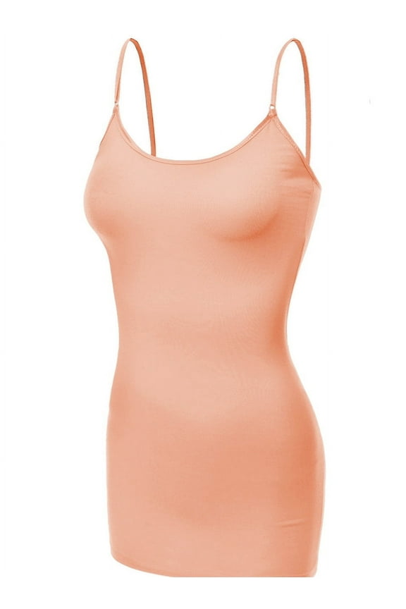 Women's Basic Casual Long Camisole Cami Top Regular Sizes - Peach, S