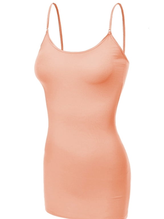 Women's Basic Casual Long Camisole Cami Top Regular Sizes - Peach, S
