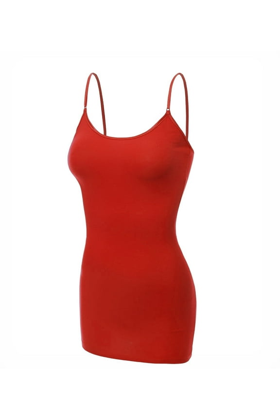 Women's Basic Casual Long Camisole Cami Top Regular Sizes - Red, M
