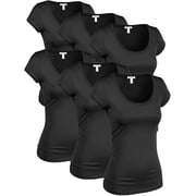Essential Basic Womens Classic Short Sleeve Scoop Neck 6 Pack Tshirts, Black, Small