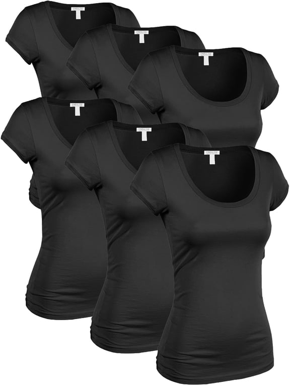 Women's Classic Short Sleeve Scoop Neck 6 Pack Tshirts, Black, Small