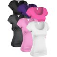 thumbnail image 1 of Essential Basic Women's Classic Short Sleeve Scoop Neck 6 Pack Tshirts, Blk Purpl Fuch HChar Sft Pink Wht, Small, 1 of 5