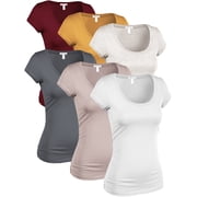 Essential Basic Women's Classic Short Sleeve Scoop Neck 6 Pack Tshirts, Burg Mustd Oat Charc CocTaupe Wht, Medium