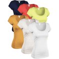 thumbnail image 1 of Essential Basic Women's Classic Short Sleeve Scoop Neck 6 Pack Tshirts, Nav Coral Lime Mstrd Oat Wht, Large, 1 of 5
