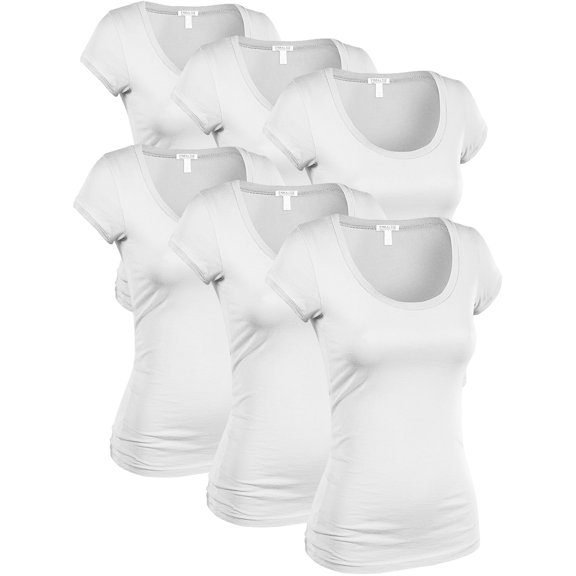 Essential Basic Women's Classic Short Sleeve Scoop Neck 6 Pack Tshirts, White, Small