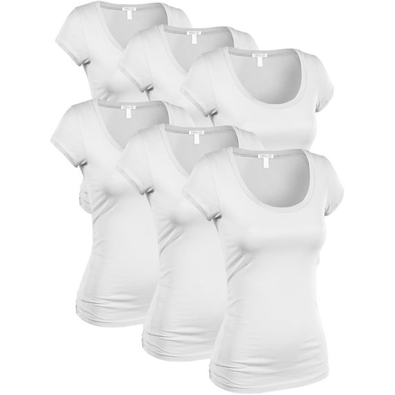 Essential Basic Women's Classic Short Sleeve Scoop Neck 6 Pack Tshirts, White, Small