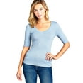 thumbnail image 1 of Essential Basic Women's Cotton Blend V Neck Tee Shirt Half Sleeves - Cloud Blue, M, 1 of 1