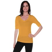 ESSENTIAL BASIC Women's Cotton Blend V Neck Tee Shirt Half Sleeves - Junior and Plus Sizes