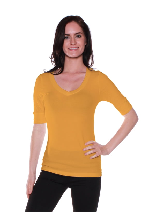Women's Cotton Blend V Neck Tee Shirt Half Sleeves - Junior and Plus Sizes