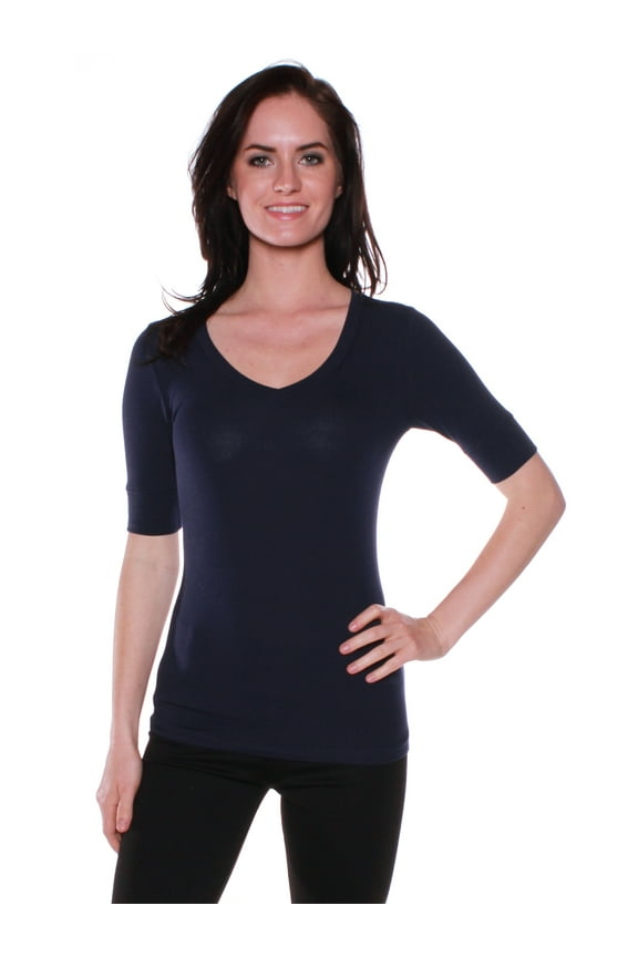 Women's Cotton Blend V Neck Tee Shirt Half Sleeves - Junior and Plus Sizes