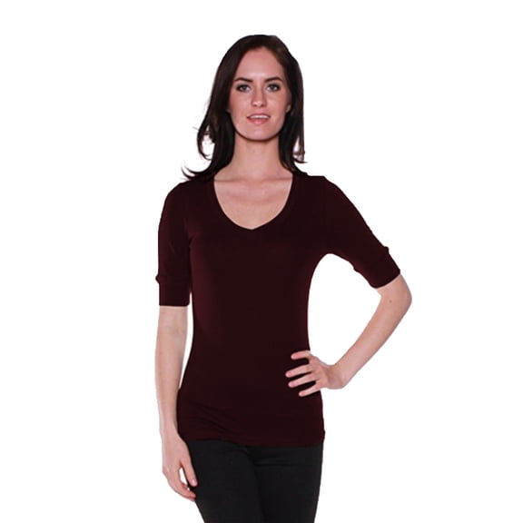 Essential Basic Women's Cotton Blend V Neck Tee Shirt Half Sleeves - Junior and Plus Sizes