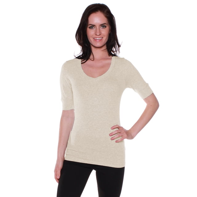 Essential Basic Women's Cotton Blend V Neck Tee Shirt Half Sleeves ...